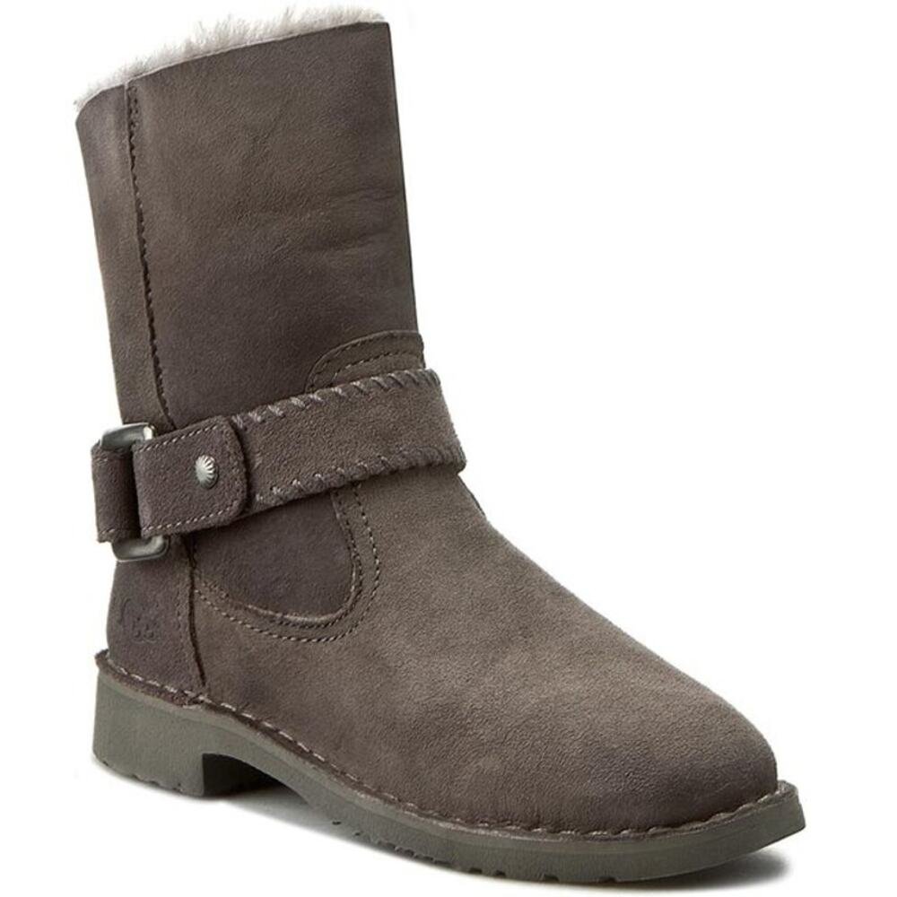UGG Cedric Winter Boots Twinface Sheepskin Leather Cuffed Buckle Dark Brown 6